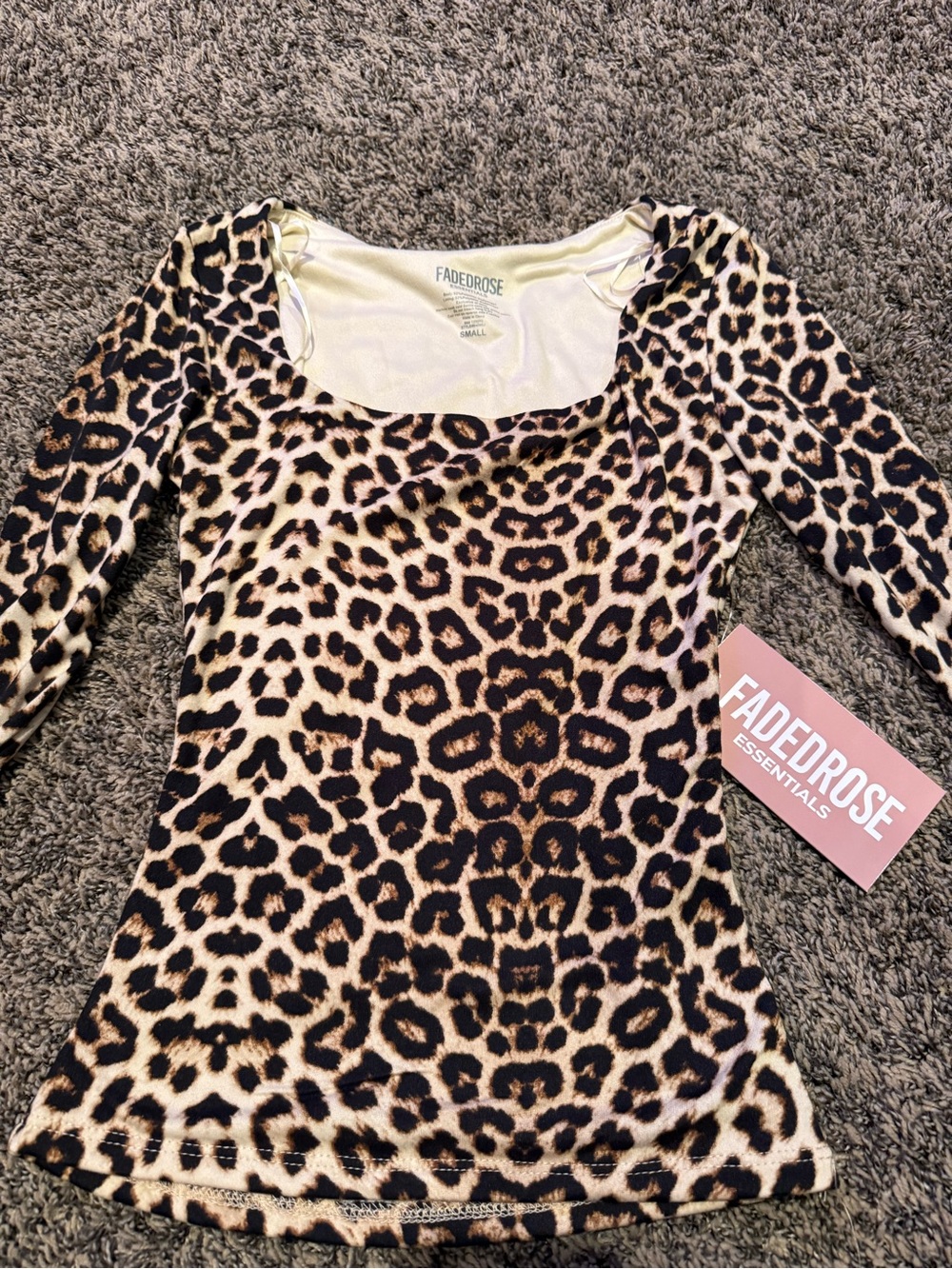 FadedRose Leopard-Print Long Sleeve Scoop Neck Top - Brown